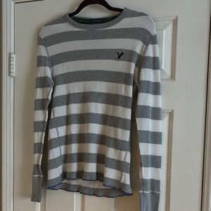 American Eagle Outfitters Grey and White Striped Men's Shirt